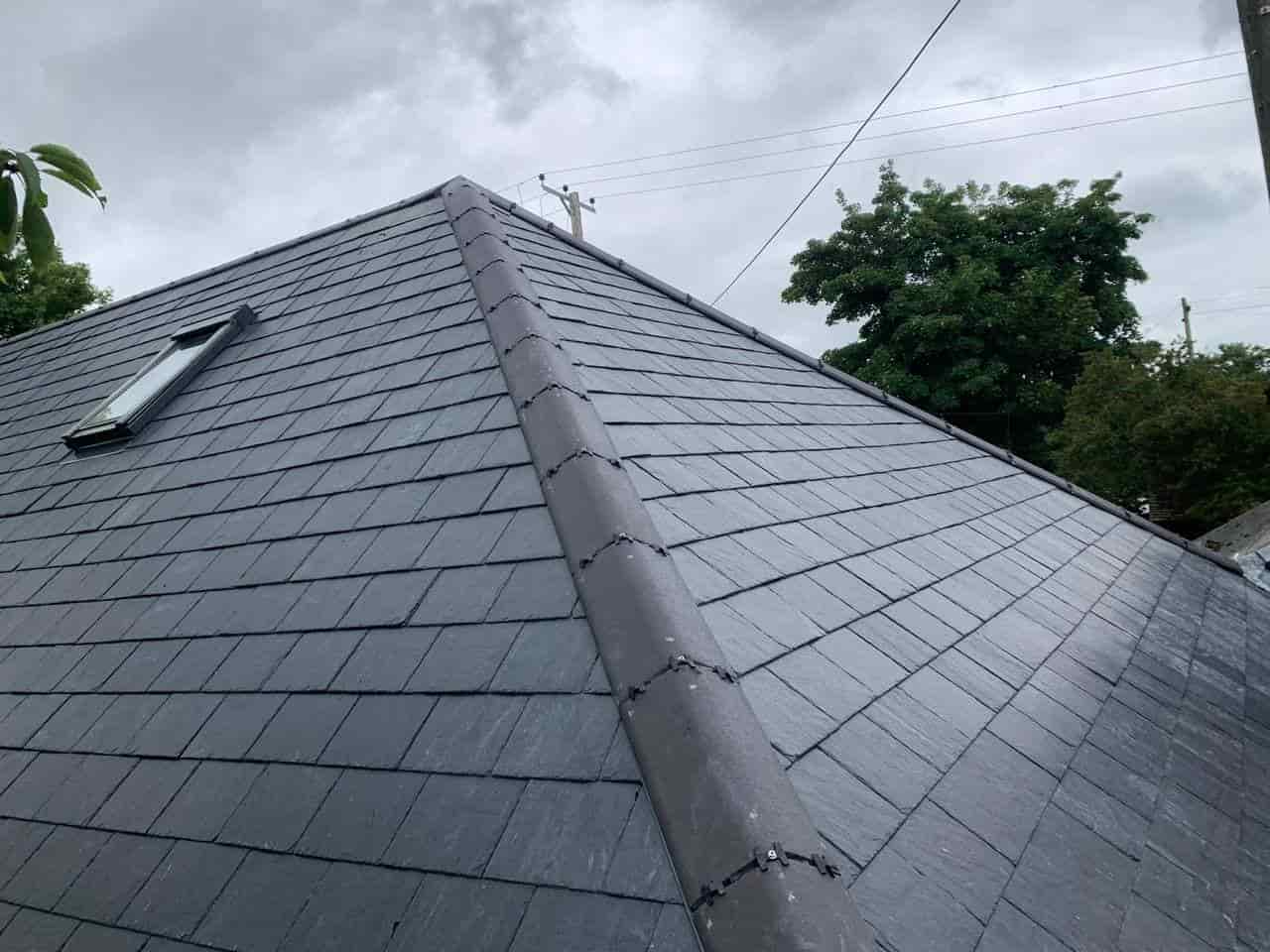 This is a photo of a new slate roof installation. This work was carried out by Leicester Roofing Services