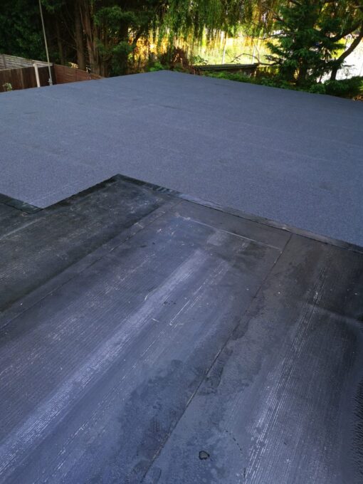 This is a photo of a flat roof repair using roofing felt. This work was done by Leicester Roofing Services