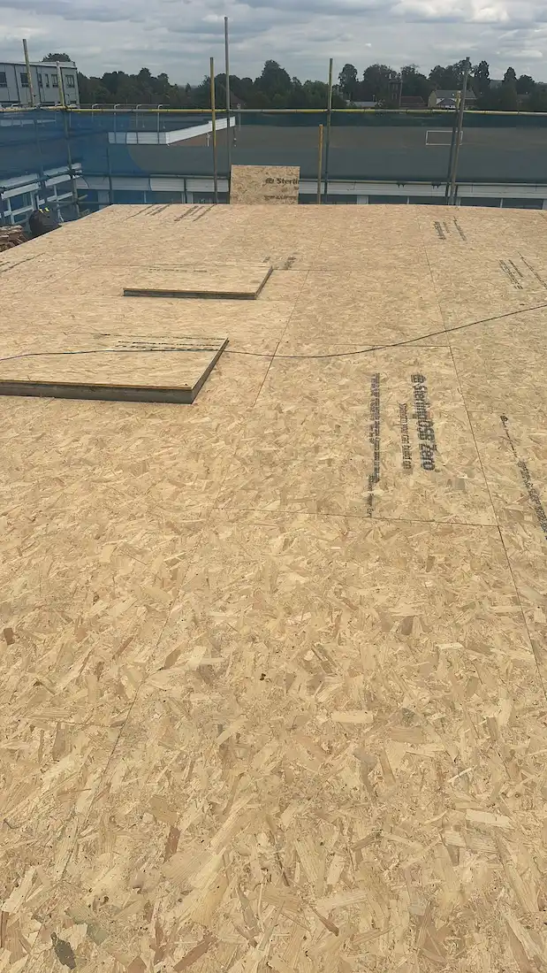 This is a photo of a flat roof replacement using roofing felt. The work has been carried out by Leicester Roofing Services